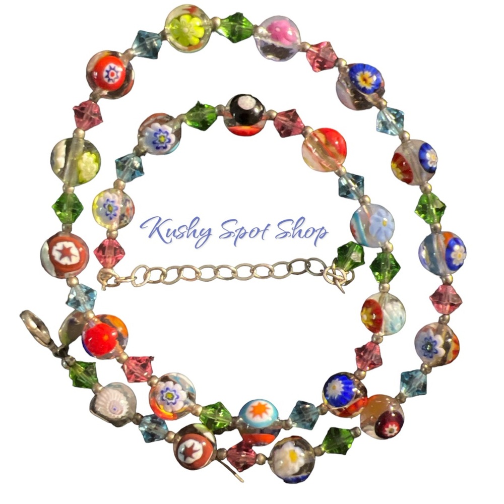Vintage Millefiori Murano 🇮🇹✨❤️💚💙 Austrian Glass Bead 🌼 Necklace ✨🇮🇹🦋🌼